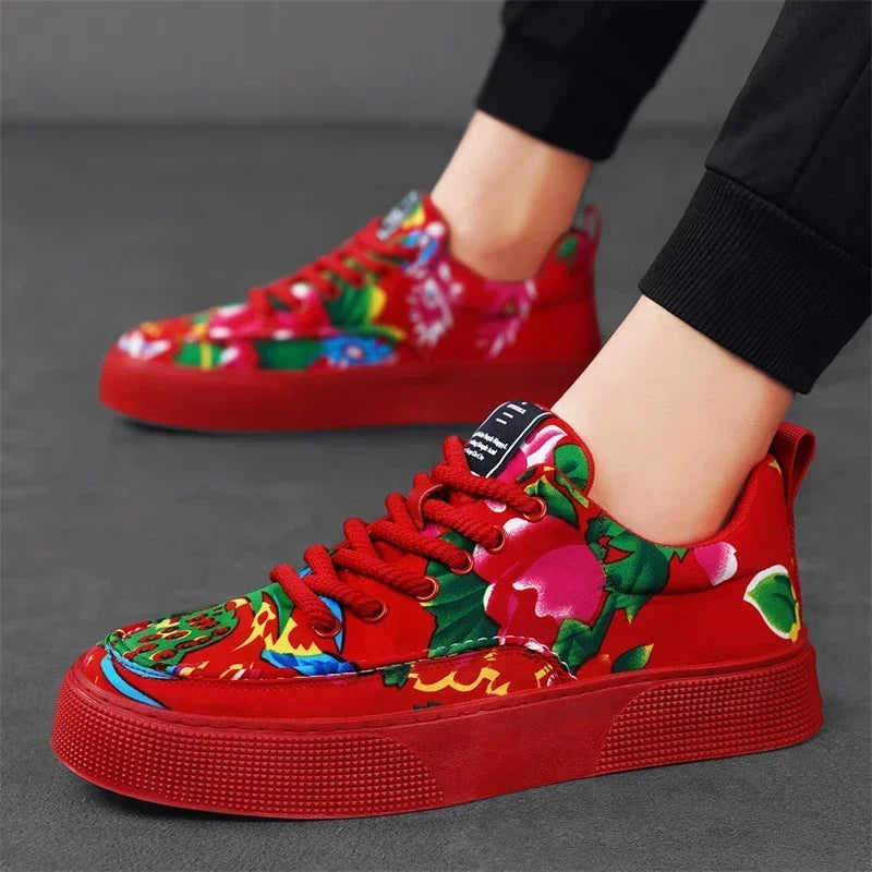 Fashion Men Casual Shoes Outdoor Men Running Sneakers Comfortable Floral Cloth Platform Walking Shoes Lightweight Tennis Shoes