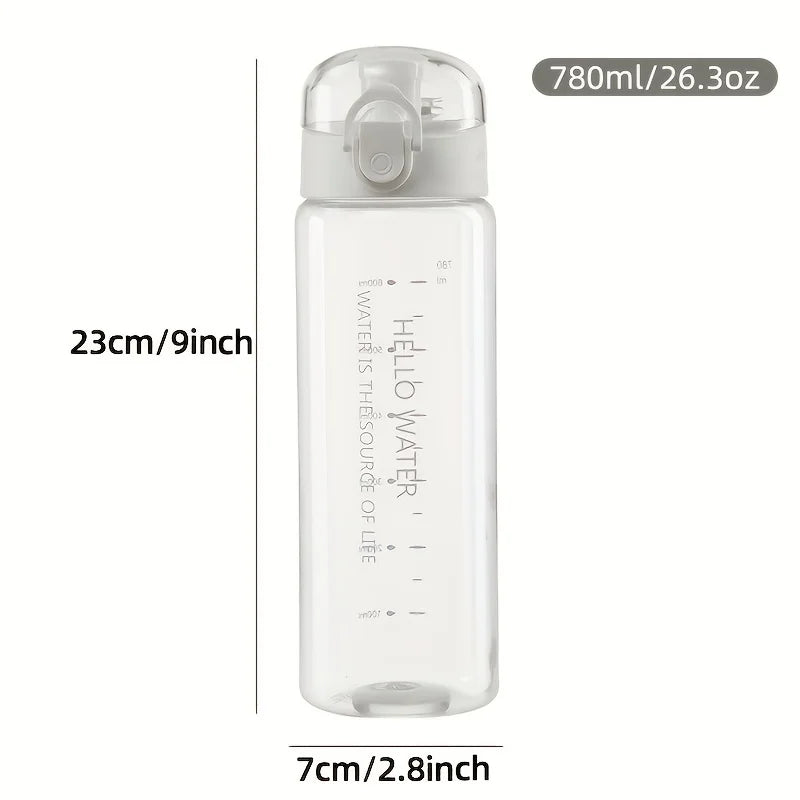 780ml Transparent Water Bottle Portable Sports Travel Clear Leakproof Drinking Frosted Bottle Cup for Gym Fitness Outdoor School