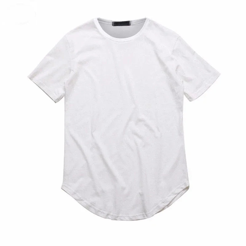 Fashion Men's T-Shirt Summer Short Sleeve Solid Black White Basic Long Style O Neck T Shirt Tee Tops Undershirt Man Clothing