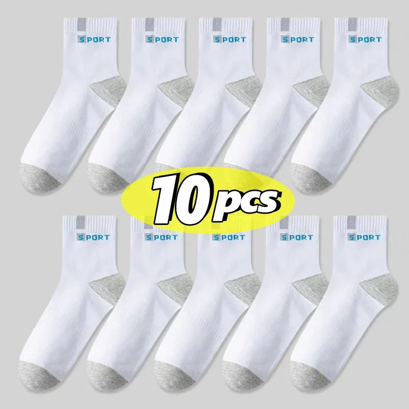 Cotton Sock for Men Sport Breathable Soft Letter Fashion Sneakers High Elastic Middle Tube Stocking Towel Sox Summer Running