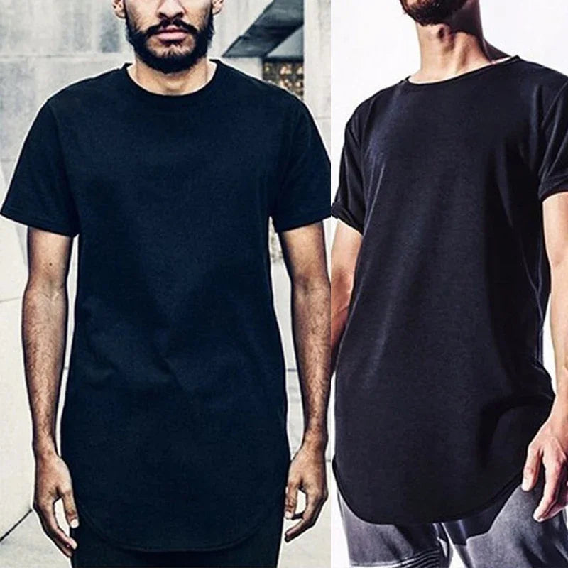 Fashion Men's T-Shirt Summer Short Sleeve Solid Black White Basic Long Style O Neck T Shirt Tee Tops Undershirt Man Clothing