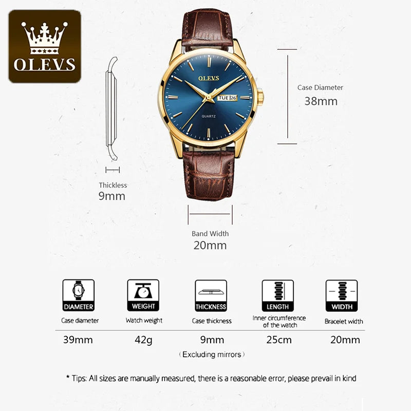 OLEVS Mens Quartz Watches Brand Luxury Casual Fashion Men's Watch For Gifts Breathable leather Waterproof luminous Wristwatch