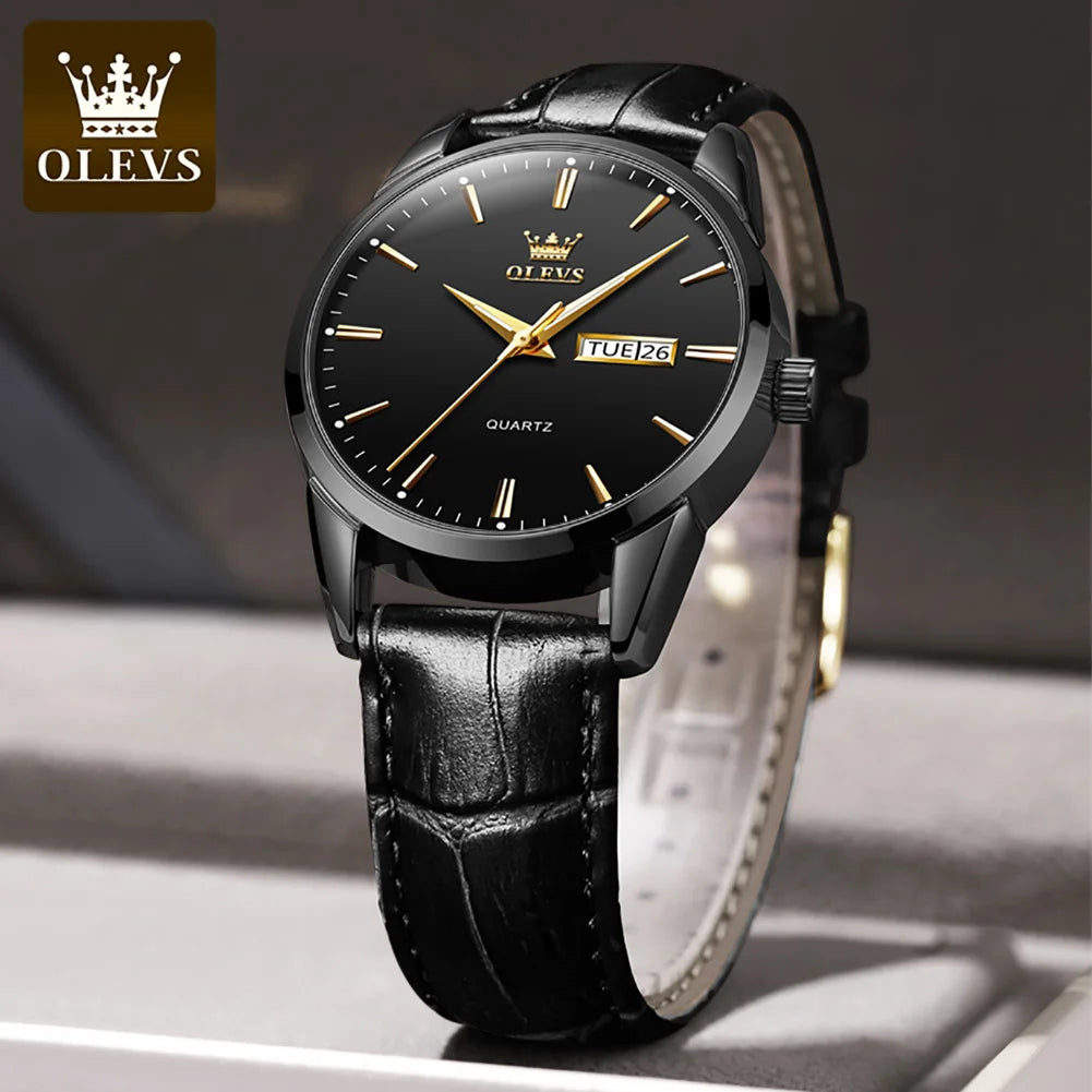 OLEVS Mens Quartz Watches Brand Luxury Casual Fashion Men's Watch For Gifts Breathable leather Waterproof luminous Wristwatch