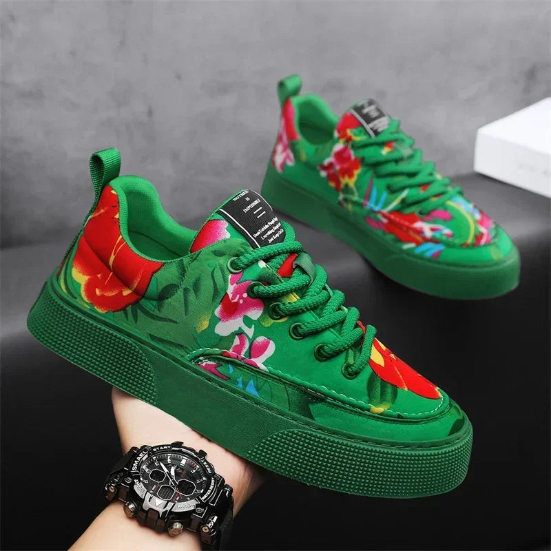 Fashion Men Casual Shoes Outdoor Men Running Sneakers Comfortable Floral Cloth Platform Walking Shoes Lightweight Tennis Shoes