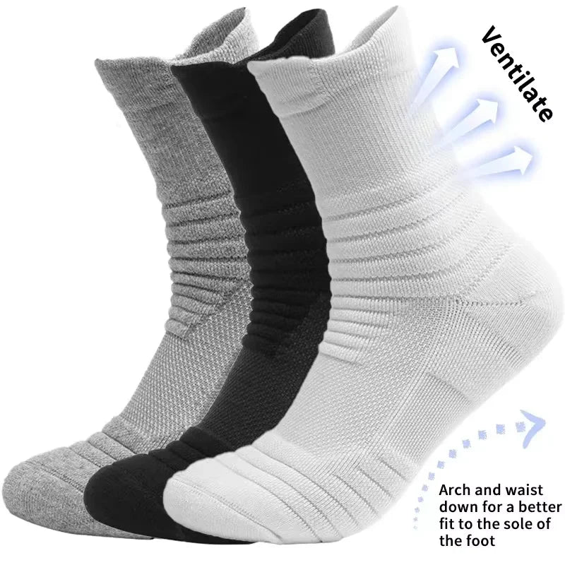 Cotton Sock for Men Sport Breathable Soft Letter Fashion Sneakers High Elastic Middle Tube Stocking Towel Sox Summer Running