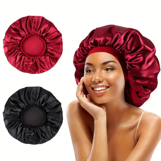 New Women Oversized Silky Hair Soft Elegant Bonnet Solid Color Satin Bonnet Sleeping Night Cap Elastic Shower Bath Hats