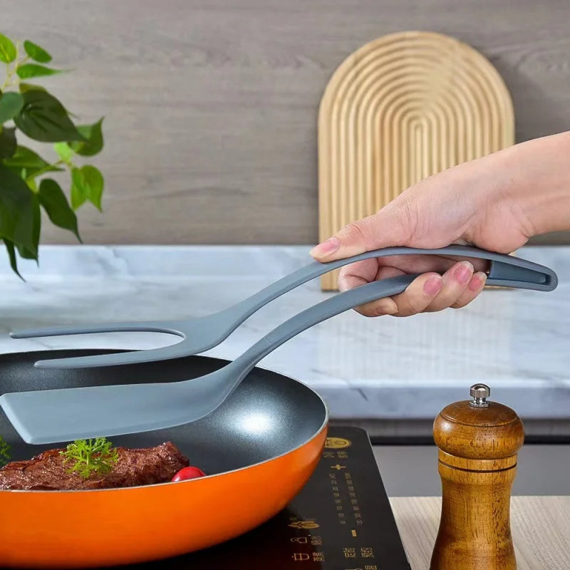 1Nylon Shovel Clip Steak Spatula Clip Two-in-One Kitchen Food Clip Egg Shovel Fried Fish Fried Egg Clip Flip Shovel