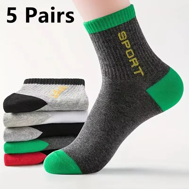 Cotton Sock for Men Sport Breathable Soft Letter Fashion Sneakers High Elastic Middle Tube Stocking Towel Sox Summer Running