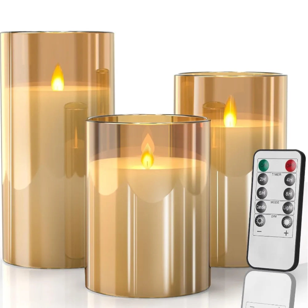 Flameless Candles 3D Wick Electric LED Candle Battery Operated with Remote Control for Party Hotel Wedding Birthday Decoration