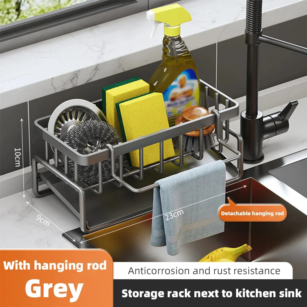 Self-draining Sink Shelf Stainless Steel Kitchen Sink Drain Rack Soap Sponge Holder Kitchen Sink Organizer