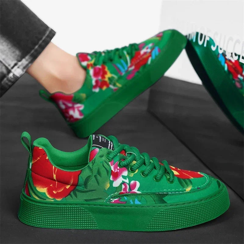 Fashion Men Casual Shoes Outdoor Men Running Sneakers Comfortable Floral Cloth Platform Walking Shoes Lightweight Tennis Shoes