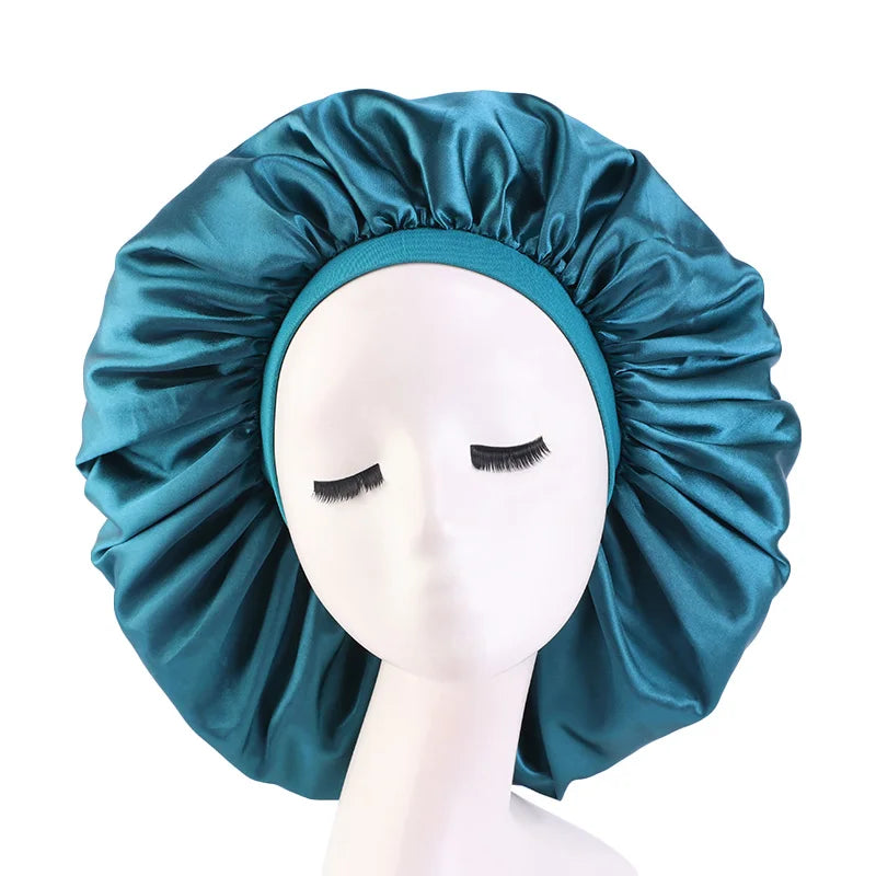 New Women Oversized Silky Hair Soft Elegant Bonnet Solid Color Satin Bonnet Sleeping Night Cap Elastic Shower Bath Hats