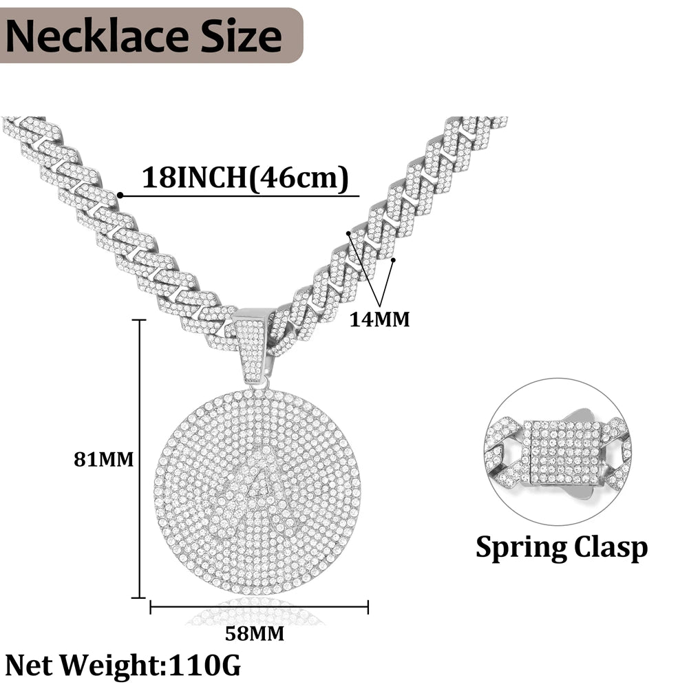 Iced Out 14MM Prong Cuban Chain Letters Necklace For Women Bling Round Initials Name Necklaces Hiphop Chain Couple Gifts Jewelry