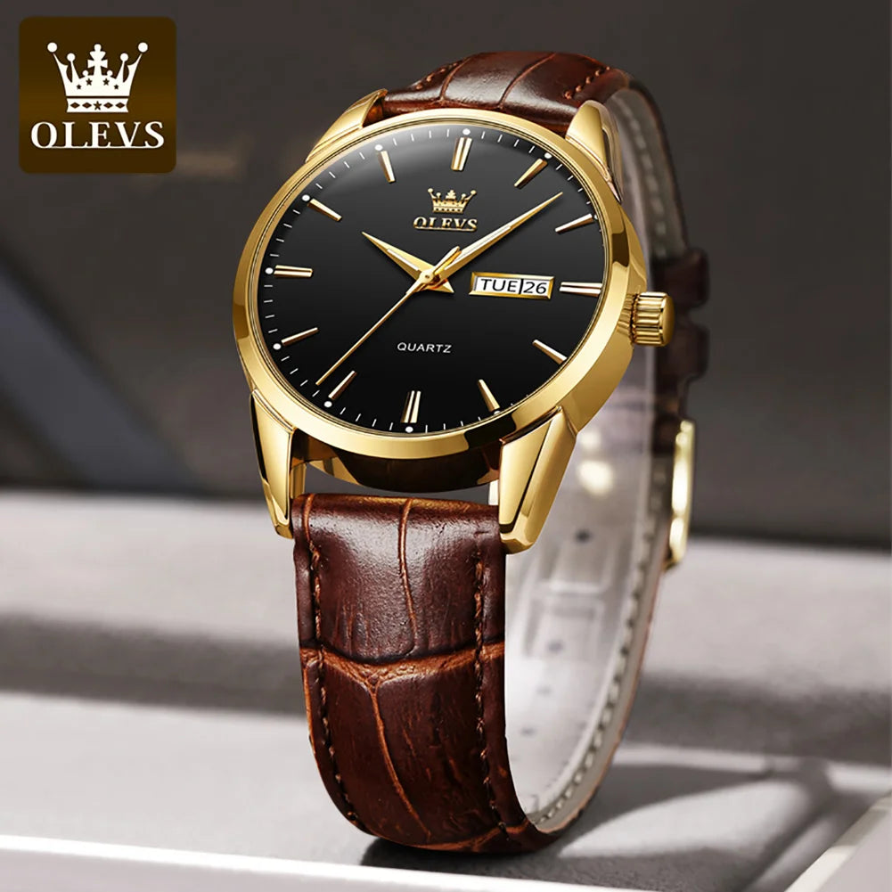 OLEVS Mens Quartz Watches Brand Luxury Casual Fashion Men's Watch For Gifts Breathable leather Waterproof luminous Wristwatch